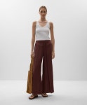 오이쇼 린넨 와이드 레이어드 스트레이트 팬츠 3331/873/717 CHOCOLATE : 스페인샵