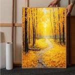 노란 숲 가을 풍경 풍경화 거실 나무 자연 노란색 : 아레노