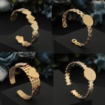 핫세일 여성 오픈 스틸 골든 뱅글 행운의 주얼리 아랍 스테인리스 커프 핸드 고급 팔찌 G1249-2 : 우먼스마켓