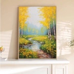 노란 숲 가을 풍경 풍경화 거실 나무 자연 노란색 : 아레노