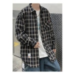 남자 캐주얼 체크셔츠 남방 오버핏 대학생 긴팔 : 애기돼지