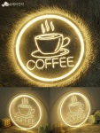 카페 coffee LED 개업선물 싸인 인테리어조명 아크릴 간판 led 커피 클래식 조각 30x30cm 5V USB 12V 어댑터 : 윈드로드마켓