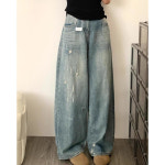 A0386  빅사이즈 디스트로이드 청바지 여 여름 슬랙스 슬림핏 통바지  와이드 팬츠 : 소원성취 한가득