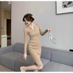 A0526  폴로 칼라 슬림 니트 원피스 코트 이너 추천 : 국제JJH