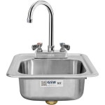 GSW HS1317I 스페이스 세이버 13인치 x 17인치 상업용 스테인리스 스틸 드롭인 핸드 싱크 구스넥 수도꼭지 레스토랑 주방 클리닉 바용... 