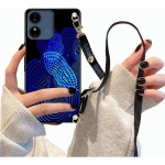 손목 스트랩 롱 PU 가죽이 있는 BLU G44용 유연한 TPU 케이스 G44 G0970크로스바디 랜야드 핸즈 프리 WW | 플로럴 패턴 블루 네이비... 