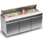 쿨레이크 727인치 W 3도어 상업용 냉장고 샌드위치 샐러드 준비대 스테인리스 스틸 22 큐빅피트 카운터 팬 냉각 18 GN 16 포함 레스토랑... 