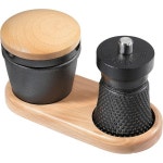 자센하우스 워커 고메트 세트 3개 피망통 주물로... 그라인더 향신료 강판 저장칸 베치 나무 밀 받침대 주방과 식탁에 이상적입니다 : 피어써티파이브