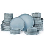 리아뉴 식기 접시 및 그릇 금고, 블루 석기 그릇이 립 테이블웨어 파스타 모던 포함된 결혼식용 세트, 식기세척기 24개, 식기, 세트 세라믹... 