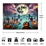 1개의 배경 무서운 묘지 있는 묘석이 할로윈 달빛 가랜드 등불과 호박 : 149홈베이직