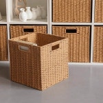 정리함 라탄수납함 소품 주문제작 서랍장 리빙박스 소품정리함 라탄바구니 라이닝 카멜 35x25x19cm 직사각형 : 엑도