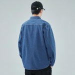 2025 퀄리티 하라주쿠 캐주얼 셔츠 레트로 남성 의류 데님 코튼 봄 데일리 긴팔 가을 일본 Dark Blue : 히메스토어