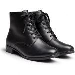 아카이시 공식 국내 가죽 부츠 무지외반증에 착용 가능 숏 여성용 검정색 낮은 굽 레이스업 : 효아상사