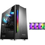 컴퓨터케이스 본체 컴퓨터 케이스 강화 유리 미드 타워 ATX EATX 마더보드와 호환 고풍량 케이블 관리 시스템 USB 3.0 컬러 팬 포함 블랙3FAN... 