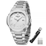 스퀘어 패션 방수 비즈니스 스테인리스 럭셔리 아날로그 심플 드레스 클래식 아빠 아버지 선물 골드 블랙 손목 시계, G2632실버 : 링크메이트