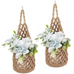 GORGECRAFT 2피스 마크라메 과일 바구니 탠 면 보헤미안 팜하우스 소박한 니트 우븐 채소 식물 화분 보관 로프 벽걸이 가방 스탠드 홀더 행거... 