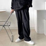 남성 겨울 와이드 팬츠 루즈핏 남자 따뜻한 바지 검정 : H마트