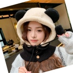 겨울모자 베어 보글이 버튼 스트링 바라클라바 후드 워머 목도리 벙거지 털 보온 가을 겨울 모자 : 꾸니원