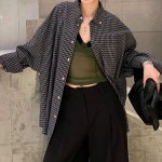 델문도 여사친 가을 빈티지 긴팔 체크 상의 셔츠 블라우스 DOS3 : 델문도