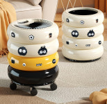 인테리어 휴지통 원터치 바퀴달린 거실 침실 주방 쓰레기통 블랙앤화이트 바퀴있음뚜껑있음 : 원데이굿즈