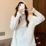 루즈 티셔츠 골지 버튼 후드 집앞 편한 외출 마트 핏 : 해피-다올H