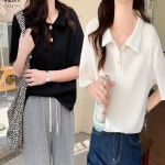 반팔 카라티 셔츠 여성 여름 데일리 와플 카라티 화이트 : 에이치엔컴퍼니 주식회사