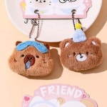 캐릭터 키링 인형 가방고리 곰돌이 강아지 동물 털실 체인 열쇠고리 우정 선물용 : 엠제마켓