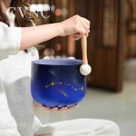 크리스탈 싱잉볼 명상 CVNC 6인치 블루 디퍼 쿼츠 및 사운드 힐링 악기 망치 포함 : 비엔씨엔