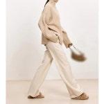 델문도 여자 슬랙스 바지 극세사 와이드 빈티지 하이웨스트 통 DOS1 : 델문도