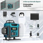 실내·현장 겸용 레이저 레벨기 1216 라인 3D4D 레벨디지털 디스플레이 포함 셀프 레벨링 수평 및 수직 초강력 녹색 빔 레벨 : 스마트픽담아다