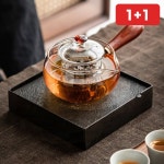 [1+1]우드 손잡이 내열 유리 티팟 다관 차 주전자 필터 거름망 : 삼색깔남매 4호점