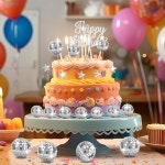 디스코 볼 파티 장식을 위한 28개의 컵케이크 토퍼 생일 케이크 장식 1970년대 : ALL픽