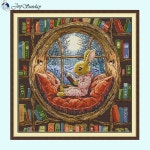 도서관의 작은 토끼 조이 일요일 만화 패턴 크로스 스티치 키트 Aida 14/16/11CT 인쇄 고급스러운 패브릭 자수 장식 공예품 220200... 