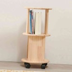 뚜기쩡이 H6714 2단 고무나무 원형 이동선반 목재선반 수납가구 : 뚜기쩡이