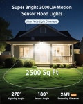 클라우너 태양광 실외등 모션 센서 3500LM 288 LED 등(리모컨트롤 IP67 방수 4헤드 홍수등(16.4피트 케이블 4모드 벽등 2팩) 1 Pack... 