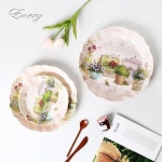 멜라민 샤르망 원형 쟁반 3P세트ㅣ일러스트 개인 커피 트레이 미니 카페 빵 레트로 쟁반 : 씨유니