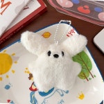 강아지 인형 키링 화이트 털실 동물 캐릭터 가방 장식 액세서리 미니 펫 키홀더 체인 : daonbich