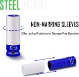 스틸 비전 1 /2 드라이브 러그 너트 임팩트 소켓 세트 7 PC 미터 17 19 21 22 23 24 및 27 mm Cr-Mo 합금 휠 컬러 코딩된 딥 3pc Metric... 