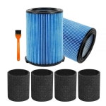 Vf5000 교체용 필터, Riged Shop 진공 청소기와 호환 가능, 18.9-78.1L(5-20갤런), 폼 슬리브 4팩, 필터 2팩 및 브러시 1팩_134374... 