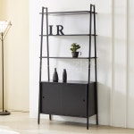 블랙 사다리꼴 철제 선반 850X1820 높은 장식장 E0등급 하부 수납장 미닫이문 : 공간의감각