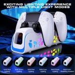 PS5 컨트롤러 충전기 - 6개의 LED 및 RGB 모드를 갖춘 듀얼 센싱 엣지 충전소 충전 도크는 /Slim /Pro 리모컨 액세서리에 적합합니다... 
