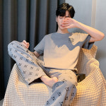 남자 라운지웨어 세트 단색 남성 여름 잠옷 실내복 홈웨어 : 지유세븐