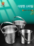 대형견물통 양동이 식수대 가정용 스테인리스 휴대용 1.7l 두꺼운케이지 대형 2개 링 : 빛나는샤이닝