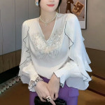 라인 댄스복 프릴 방송댄스 상의 의상 고고장구 블라우스 2523화이트 L 57.5kg 이하 : 쇼핑올라운드