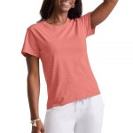 오리지널 트라이블렌드 티셔츠, 곡선형 밑단 티, 여성용 클래식 크루넥 티셔츠, 플러스 사이즈 구매 가능, 농축 코랄 Pe 헤더 : 재우네스토어