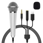 NICHOM 안드로이드 아이폰 15 노트북 및 PC용 2-in-1 미니 마이크 노래방 비디오 녹화용 휴대용 USB C 3.5mm 잭 포함 (라이트닝) 550019... 