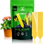 라벨 100 PK 끈적끈적한 곤충 트랩 스테이크 살아있는 식물 실내 야외용 초파리 가정용 농장 정원 수경 재배 및 온실용 접착 해충 방제용 : 초송