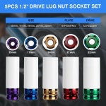 1 /2 드라이브 휠 프로텍터 임팩트 소켓 비마링 러그 너트 얇은... CR-MO 6포인트 컬러 코딩 보호 | 미터법 15 17 19 21 22mm (5 PCS) : 탑캐치