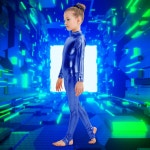 케프블롬 걸스 반짝이는 메탈릭 모크넥 유니타드 긴팔 지퍼 백 원피스 바디수트 코스튬 XX-Large Pink : BYMALL.KS