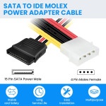 SDTC Tech 4핀 남성 IDE 몰렉스에서 15핀 여성 듀얼 SATA 파워 스플리터 어댑터 케이블 18AWG 구리 직렬 ATA 하드 Molex Male to Dual... 